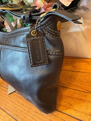 2007 Coach Bleecker Black Leather Shoulder Bag Purse Brass