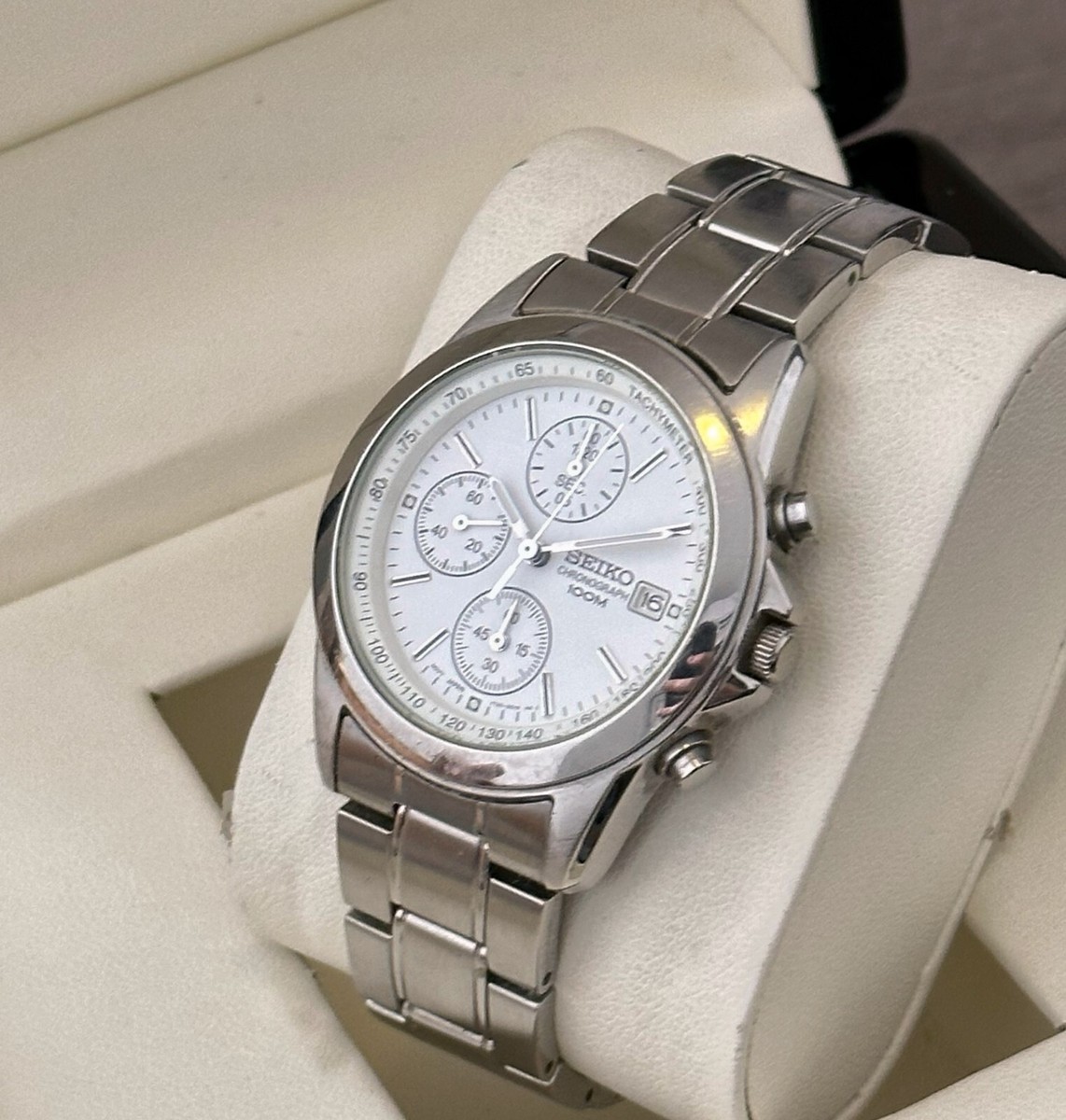Seiko 7T92-OCWO Chronograph Made In Japan White Dial Men's