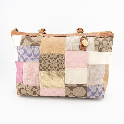 COACH Patchwork Signature Tote Bag Handbag Canvas Leather Suede