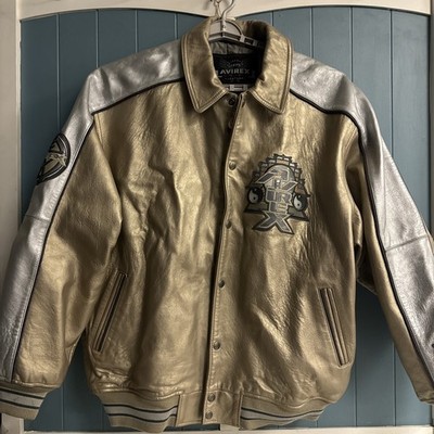 AVIREX Men's Y2K Authentic RARE Gold Silver Leather Jacket TEMPLE