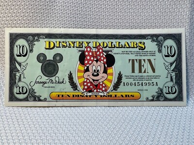 1998 Walt Disney Dollar $10 Ten Dollar Bill A Series Minnie Mouse