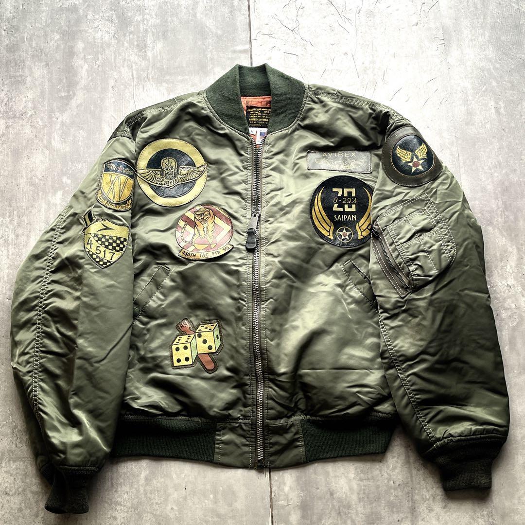 Avirex MA1 Top Gun Flight Jacket Khaki Orange Nylon Shell Vintage