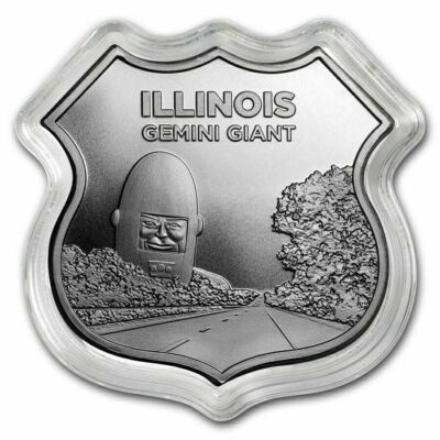 Route 66 Icons 1 oz Silver Shield Coin ILLINOIS Gemini Giant Free
