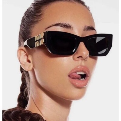 Miu Miu Sunglasses MU 09WS 1AB5S0 Black Gold Dark Grey Lens Women