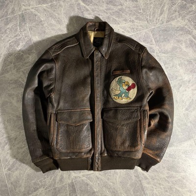 AVIREX Type A-2 Flight Jacket Brown Leather Military Pinup Girl