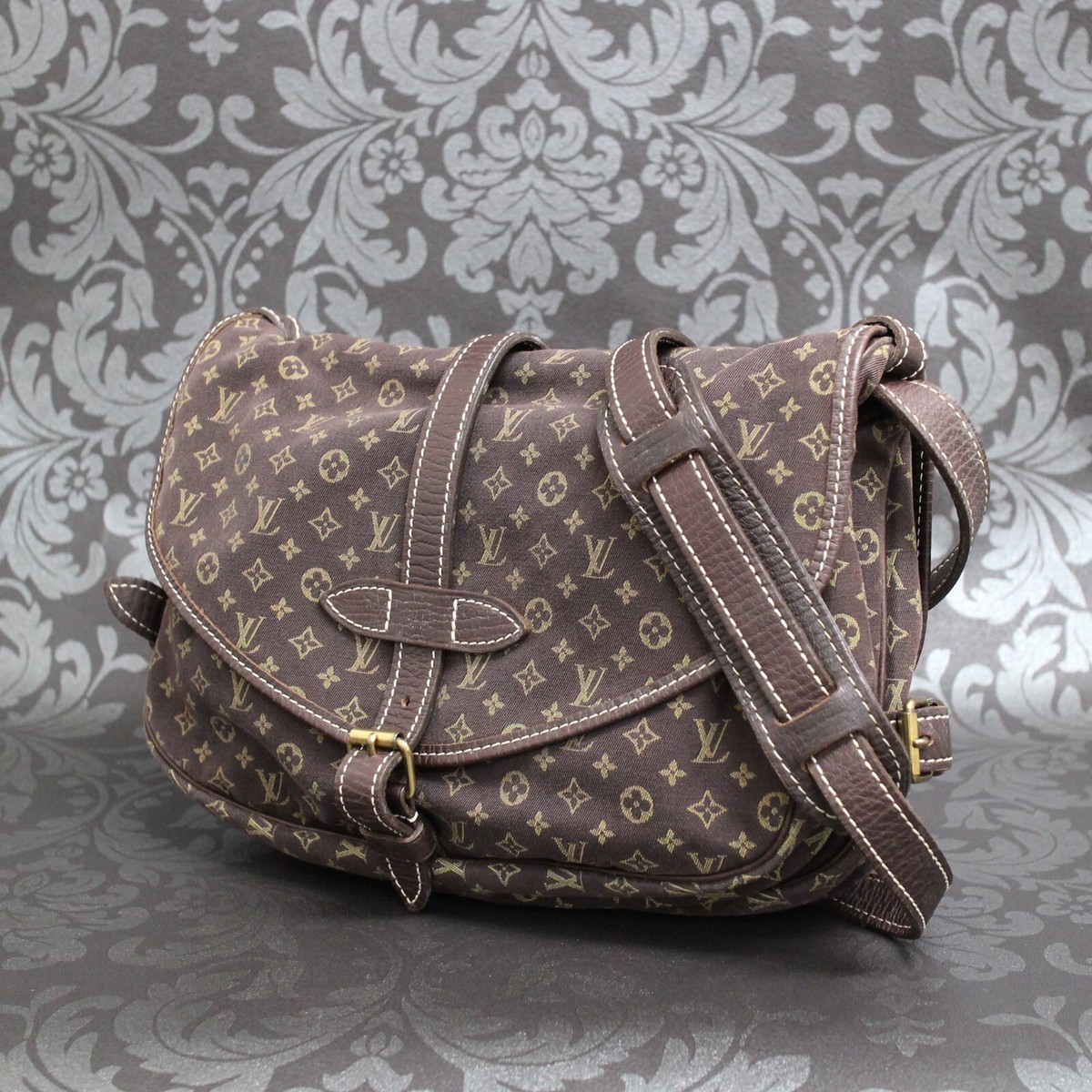 LOUIS VUITTON Monogram Mini Lin Saumur 30 Brown Shoulder Bag