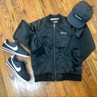 Stussy NWOT California black satin bomber jacket | eBay