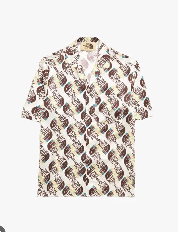 Gucci × The North Face Silk Web Twill 50 XL Button Up Shirt Logo