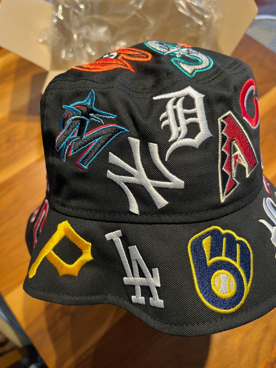 NEW ERA Bucket hat 01 Embroidery Team Logo Allover MLB Black