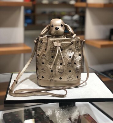 last one! 100% AUTHENTIC MCM Dog Berlin Gold Drawstring Cross body