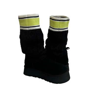 UGG CLASSIC SWEATER LETTER SHORT BLACK PLATFORM BOOTS sz US 12