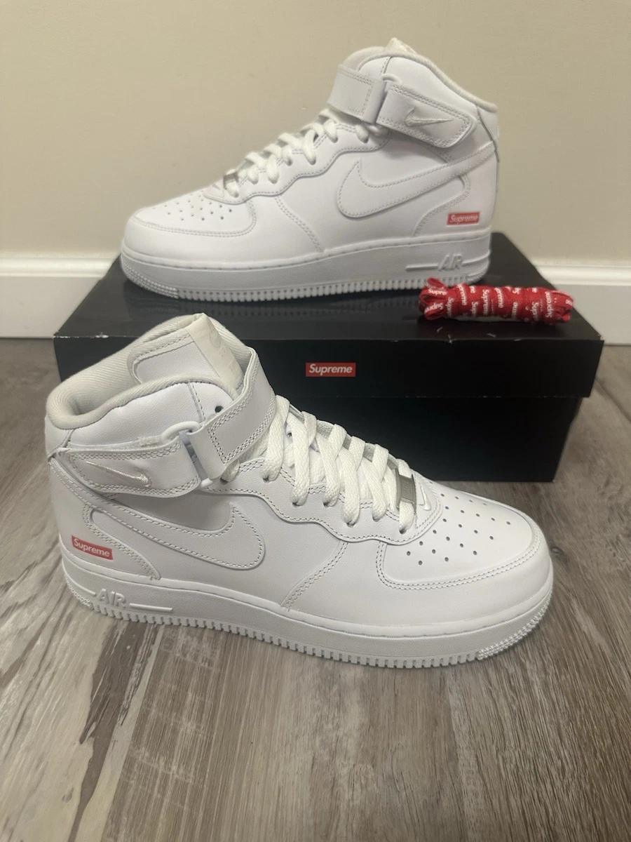 Nike Supreme x Air Force 1 Mid Box Logo - Triple White for Sale