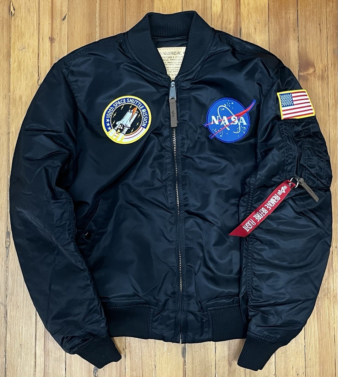 Alpha Industries NASA Men's Sz L Navy Blue Nylon MA-1 Bomber