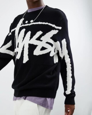 Stussy's big lettered logo crewneck sweater color Black size-XS