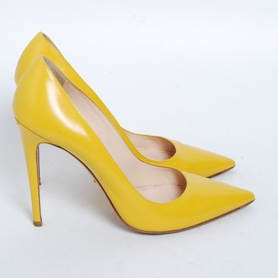 PRADA Women Yellow Pumps Patent Leather Pointed Toe Party High