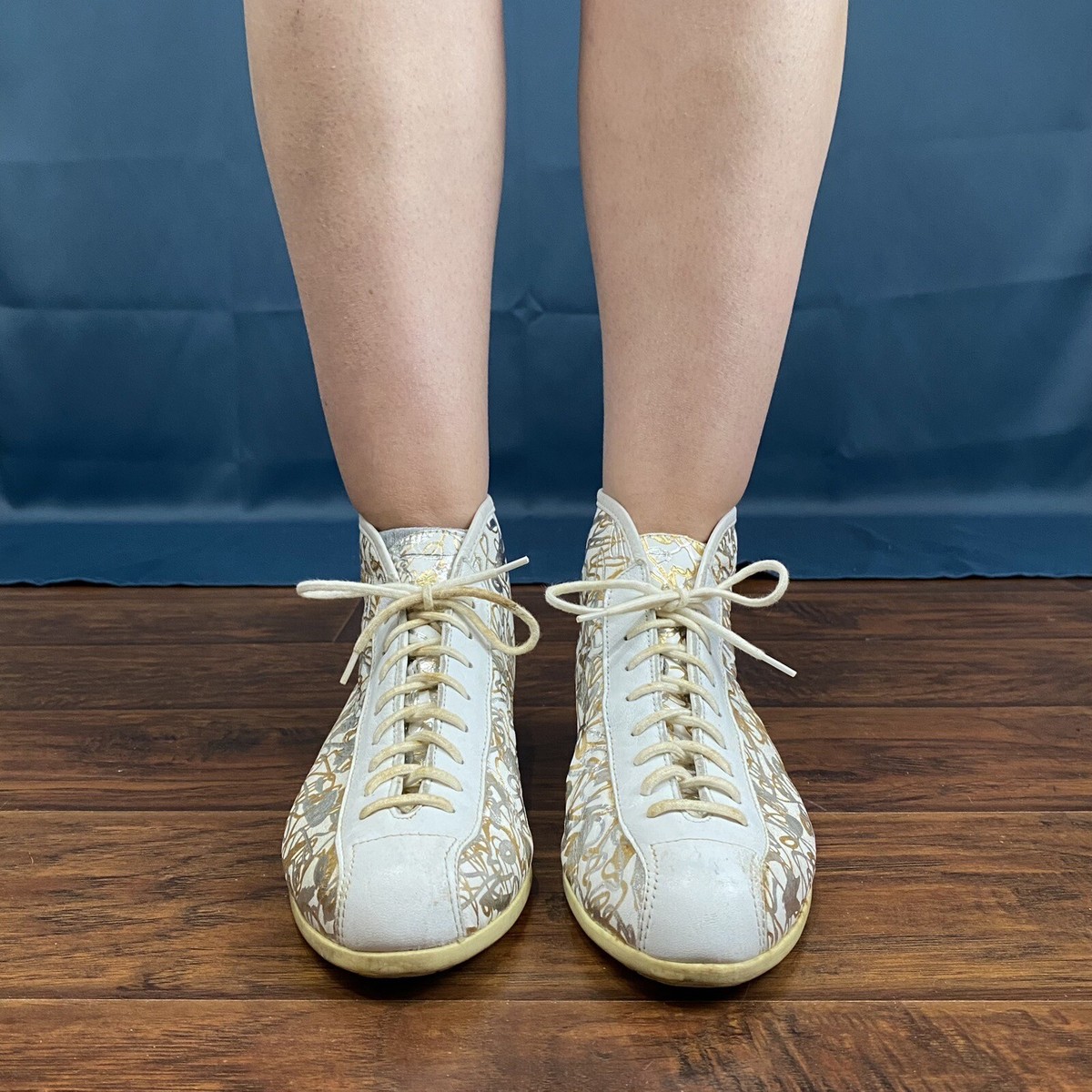 Vintage 80s Zodiac Silver Gold Metallic Leather High Top Sneakers