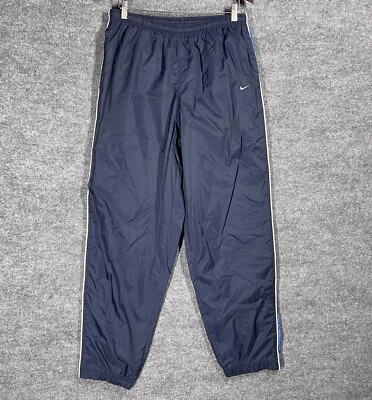 VINTAGE Nike Track Pants Mens XL 32x31 Blue Nylon Drawstring Lined