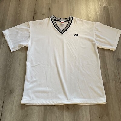 Vintage 80's-90s Nike Embroidered Swoosh V-Neck T-Shirt White L