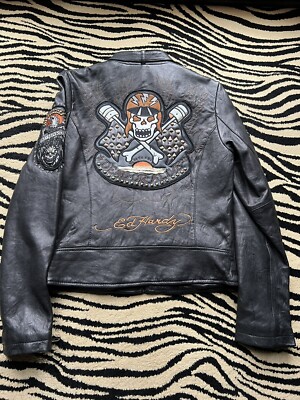 ED HARDY Avirex Womens Rare Leather Biker Jacket (New - Size S) | eBay