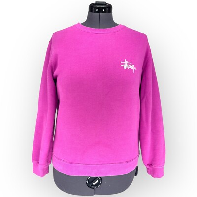 Stussy Basic Pink Crewneck Pullover Big Logo Sweatshirt Men's Size