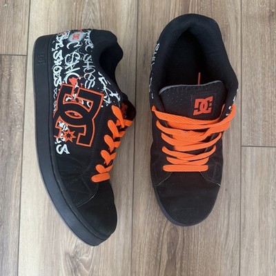 DC Shoes Rob Dyrdek Men's Black and Orange Y2k Skater Shoes Size