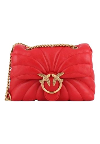 Authentic PINKO Red Leather Logo-Buckle Flap Gold Chain Medium