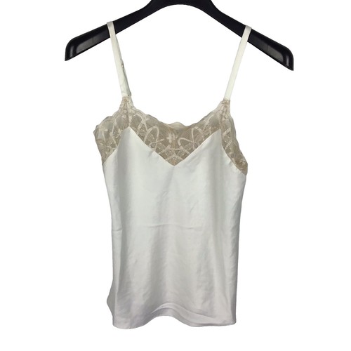 VTG White Eyelet Ruffle Camisole Top w/ Pink Ribbon Lace Trim