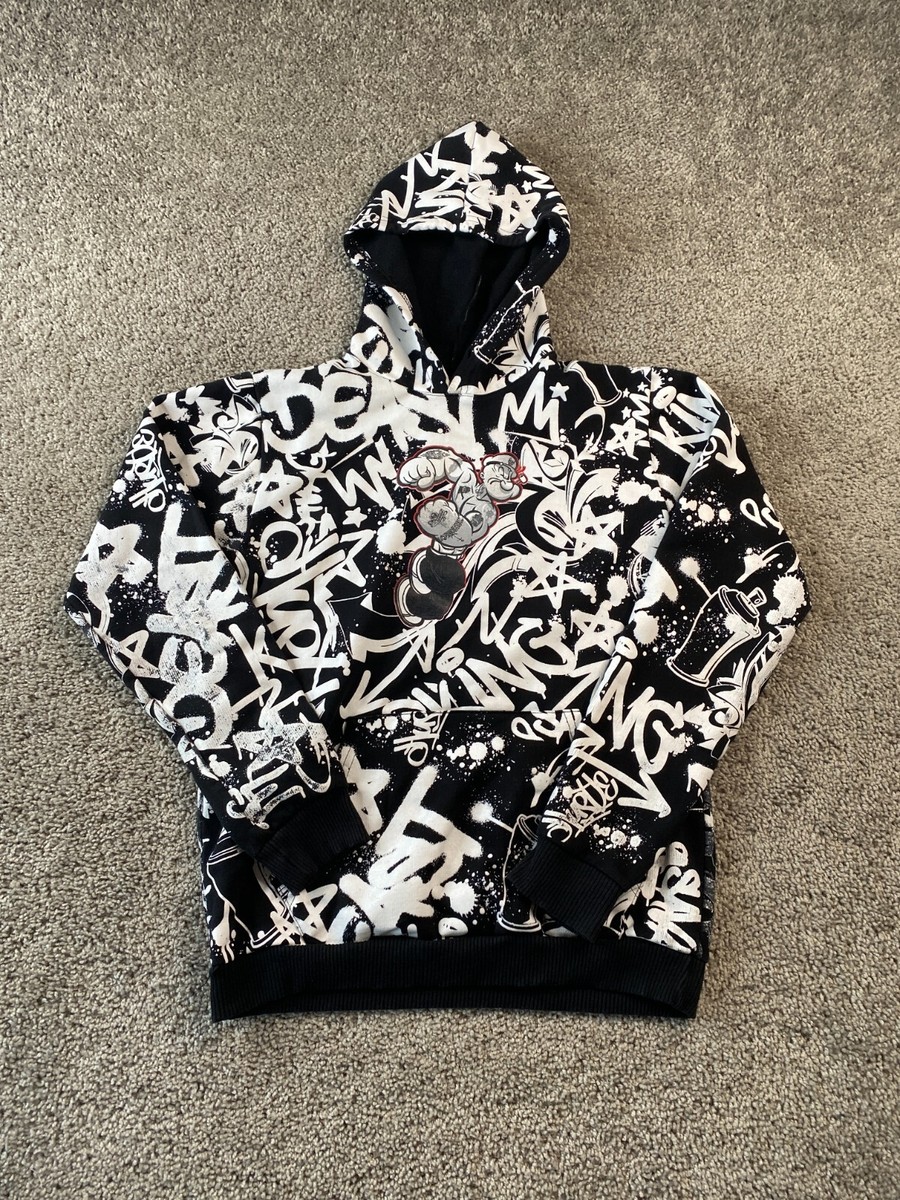 Popeye Sweater Womens Medium Back White Hoodie All Over Print