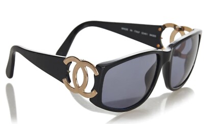 New CHANEL 02461 94305 Black Gold CC Cocomark Sunglasses Italy Old