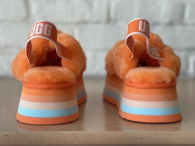 UGG Disco Knot Slides Orange Platform Sandal Sheepskin 1126383