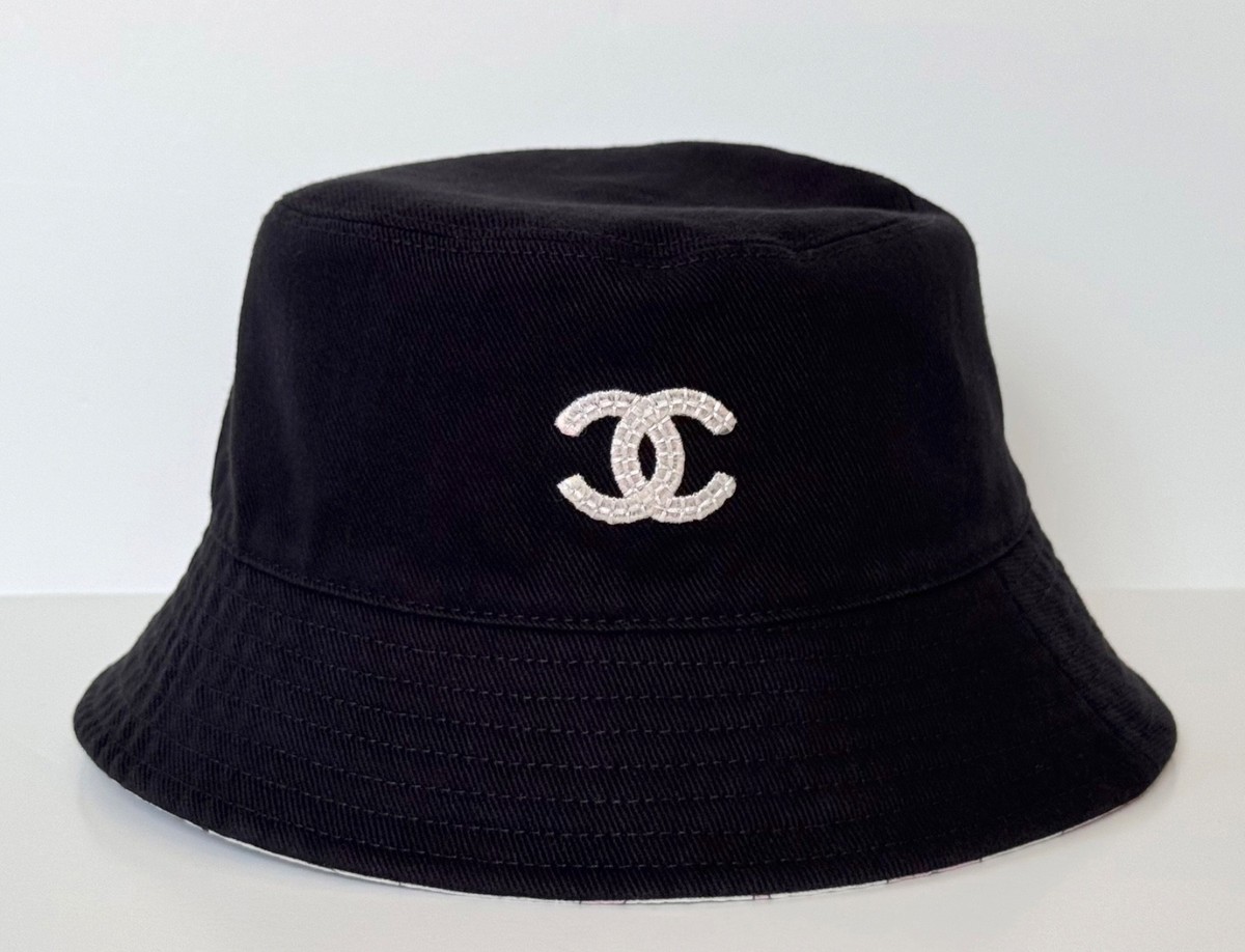 24P CHANEL BLACK WHITE CC LOGO BUCKET CLOCHE HAT S SMALL | eBay
