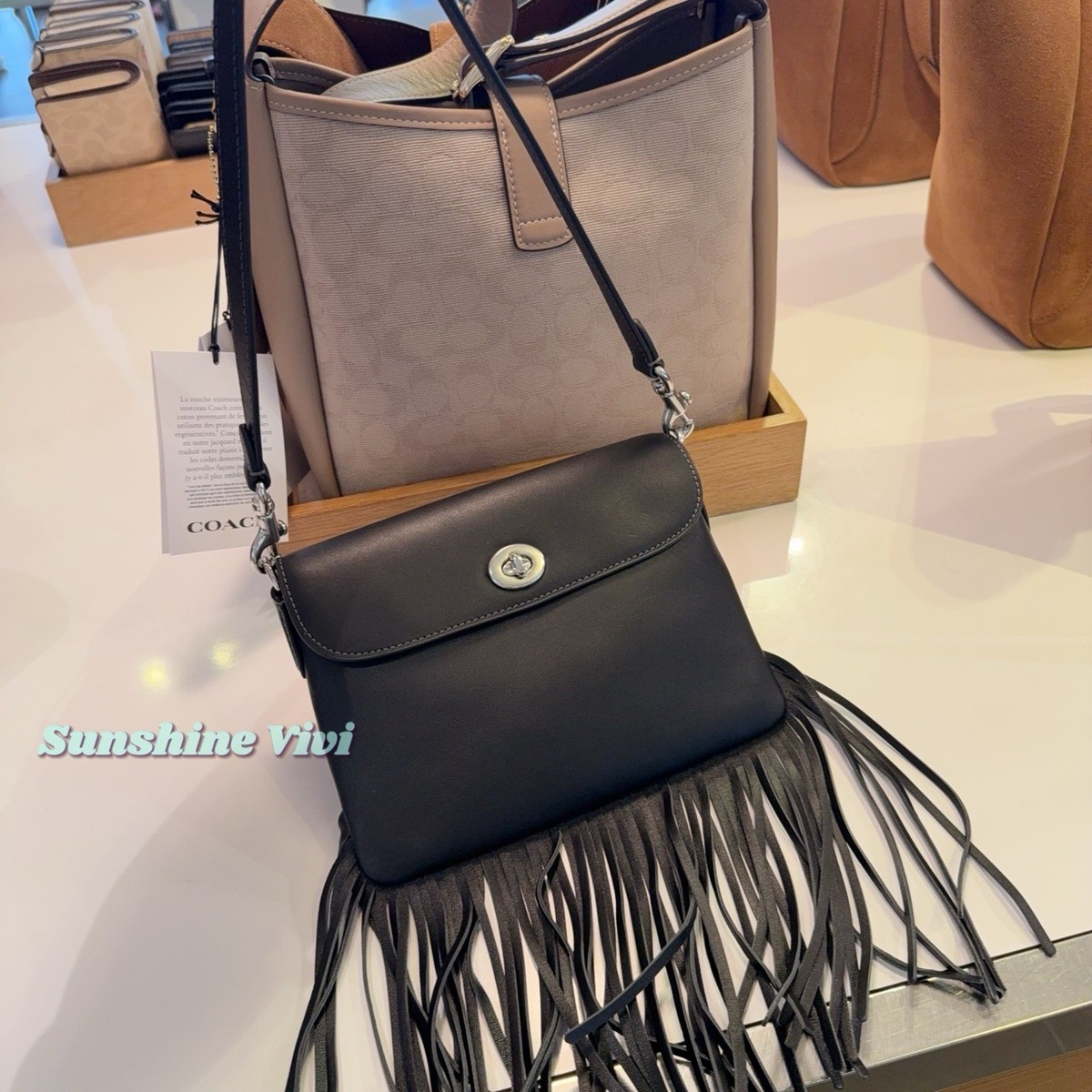 NWT COACH 1964 Fringe Bag Glovetanned leather Silver/Black CU033