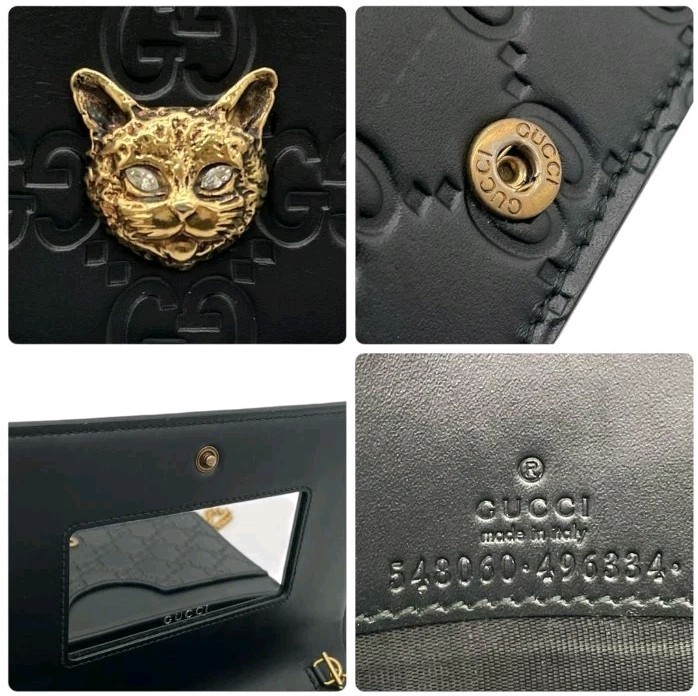 GUCCI Guccissima Linea Cat Animalier Black Chain Wallet Bag Super