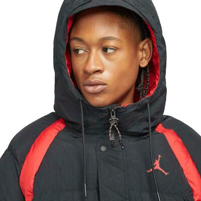 MENS NIKE JORDAN ESSENTIAL PUFFER Bred Black Red Hooded Jacket