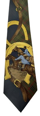Vintage 90s Polo Ralph Lauren Silk Tie Equestrian Hand Made In USA