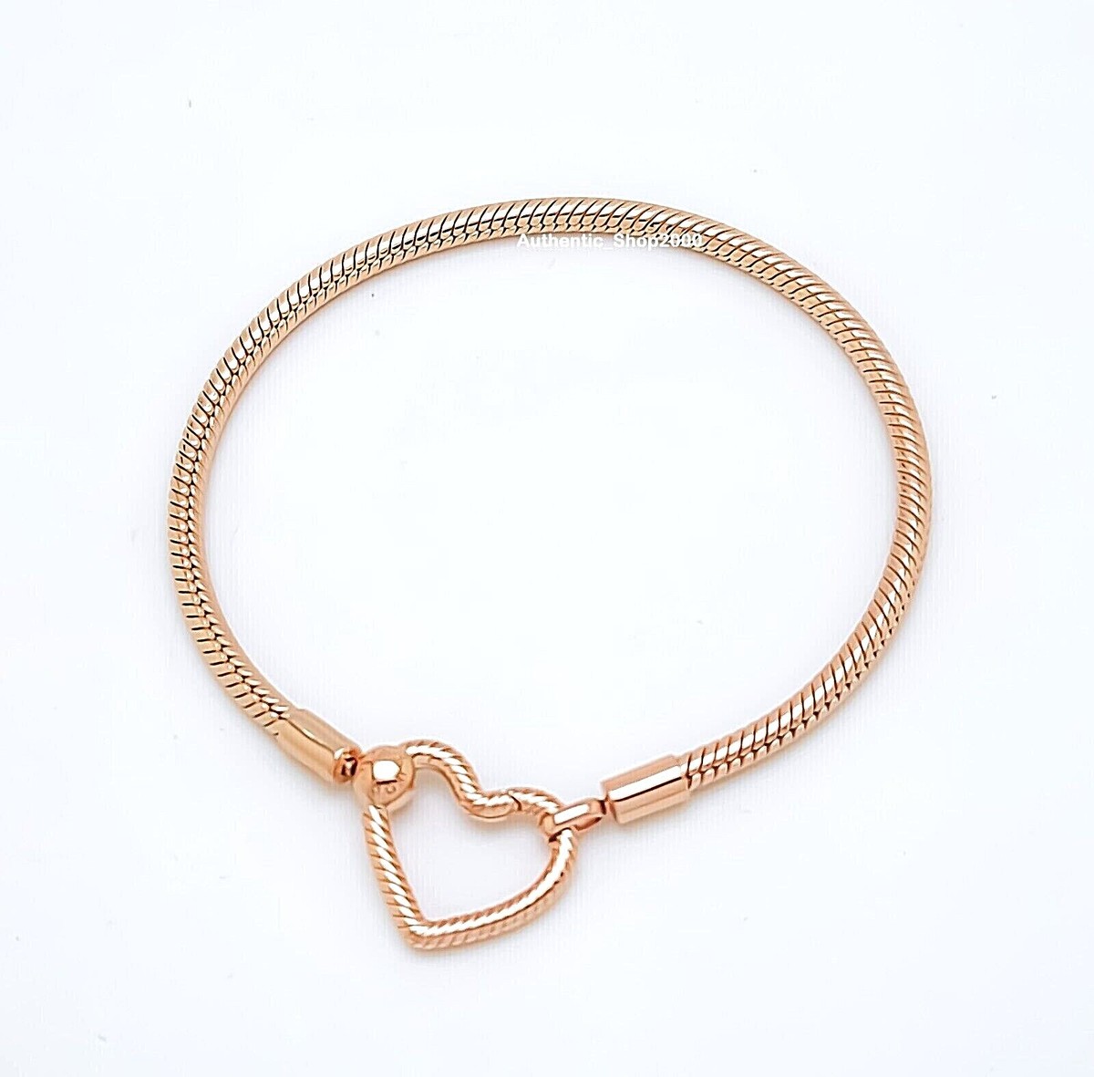 NEW 100% PANDORA Rose Gold P Heart Closure Snake Chain Charm