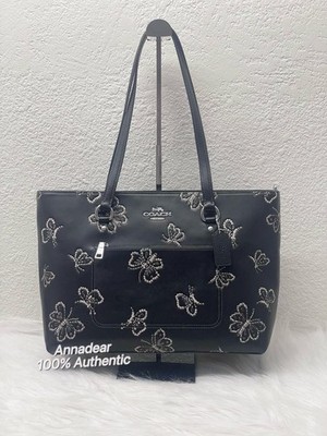 NWT Coach Station Tote Bag With Butterfly Print Silver Black CCK87