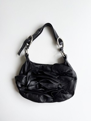 Yves Saint Laurent FW2003 Nadja Leather Shoulder Bag Black Ruffle