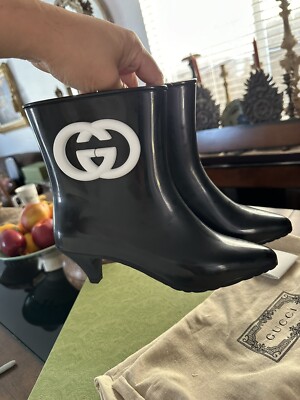 New Authentic Gucci Interlocking GG Logo Rubber Boots Size 38 / US