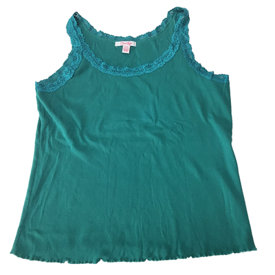 Vintage Y2K Cami Tank Top Womens 18 20 Lace Ribbed Teal Fairy