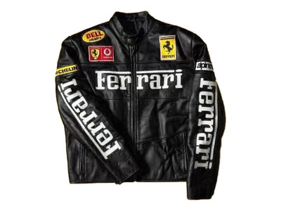 Ferrari Racing Leather Jacket Vintage F1 Logo Men's Motorcycle