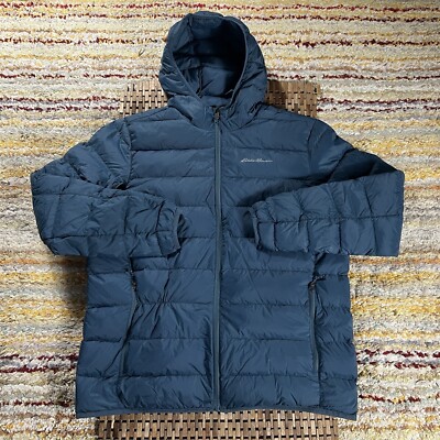 Eddie Bauer 650 Down Puffer Jacket Hoodie Full Zip Blue Men's Size
