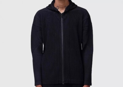RARE Homme Plissé Issey Miyake Zipped Hoodie In Black Medium Size