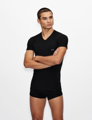 Armani Exchange Men's Stretch Cotton V-neck 2-pack T-Shirt Black