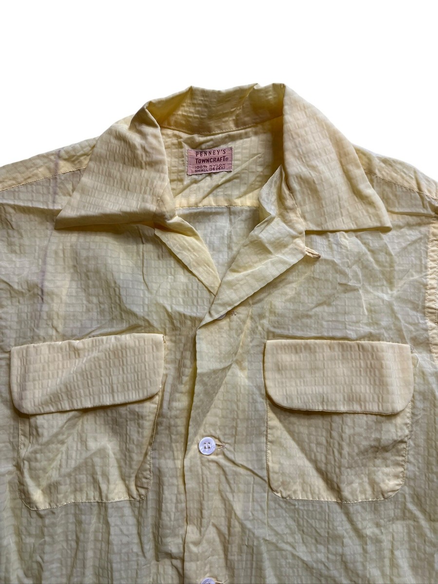 Vtg 50s 60s Towncraft Shirt Penneys Nylon Loop Collar MCM Plaid