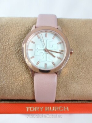 NEW Tory Burch Small Gigi Pink Rose Gold Leather Strap Watch