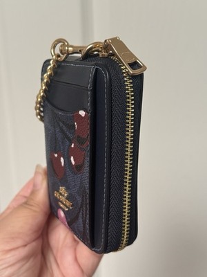 NWT Coach CZ468 Zip Card Case Signature With Cherry Mini Wallet