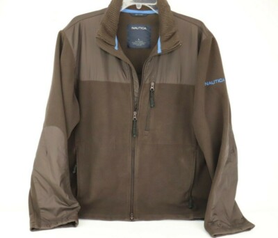 Nautica Sportswear Men Brown Fleece Nylon Full Zip Large Jacket