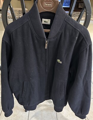 Vintage Lacoste Jacket Mens Large 52/4 Black Bomber 90s Full Zip