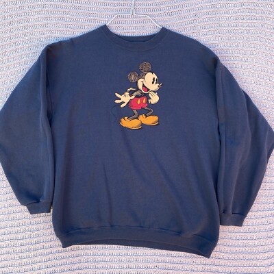 VINTAGE 90s Disney Mickey Mouse Blue Sweater Adult XL Extra Large